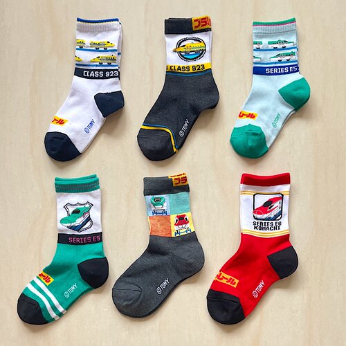 出口日单儿童袜 外贸日系宝宝卡通火车短袜新干线多美卡车中筒袜