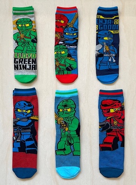 出口原单儿童袜 外贸男童中大童动漫卡通图案乐高幻影忍者中筒袜