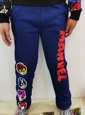欧美单儿童裤 外贸男童冬季薄绒卡通漫威蜘蛛侠休闲长裤卫裤