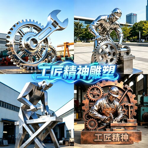 不锈钢仿铜工业风工匠精神雕塑