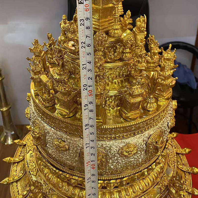 尼泊尔曼扎盘纯银铜鎏金供曼茶罗曼茶盘象宝底座实拍特大号26cm