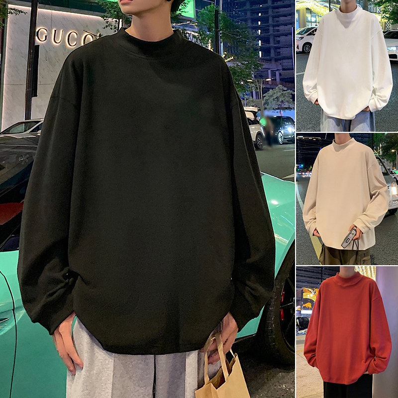 D002FP35新品德绒针织衫男半高领长袖内搭情侣套头纯色打底衫,男装T恤,星座304A