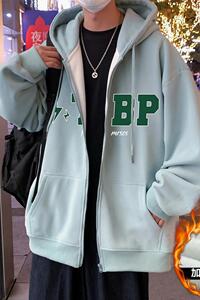 W177加绒CP73新品加厚加绒卫衣男美式印花开衫加厚连帽外套图片