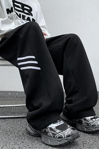 K897FP48新款潮流巴黎复古卫裤男宽松运动裤条纹直筒休闲阔腿长裤图片