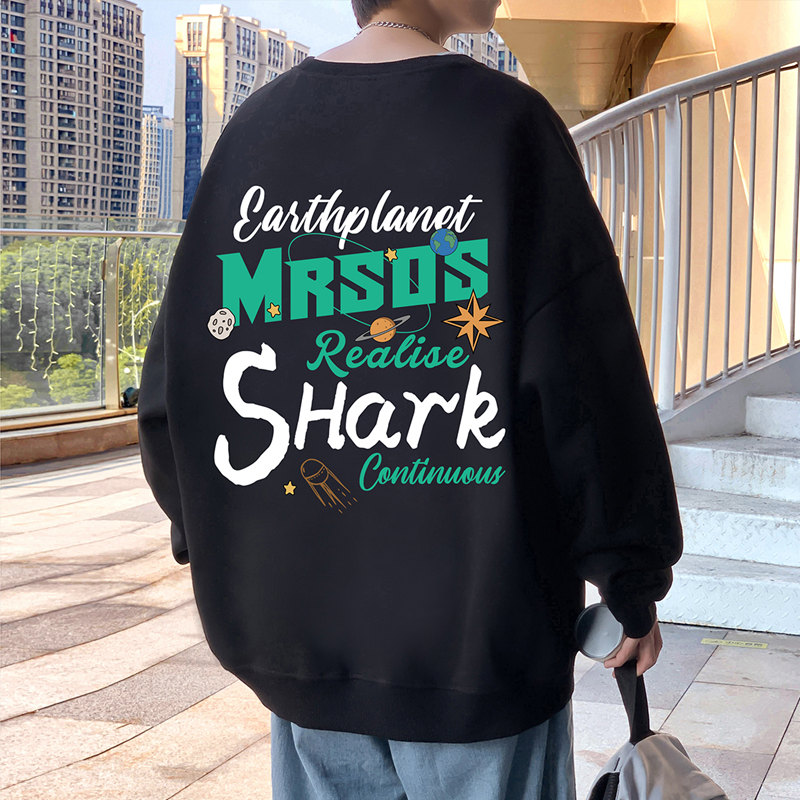 W518FP35加绒45新款港风无帽圆领卫衣内搭情侣落肩休闲重磅宽松，男装卫衣，星座304A