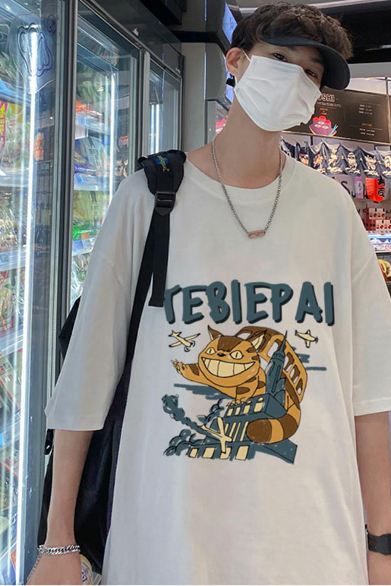 XZ304A-ST378BP25新款港风猫咪短袖t恤ins宽松情侣装印花潮流,男装T恤,星座304A