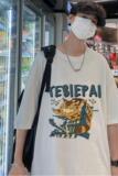 XZ304A-ST378BP25新款港风猫咪短袖t恤ins宽松情侣装印花潮流，男装T恤，星座304A