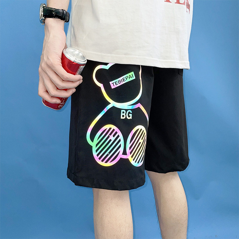 304A-1-DCAins反光小熊印花短裤男夏季冰丝时尚裤图片