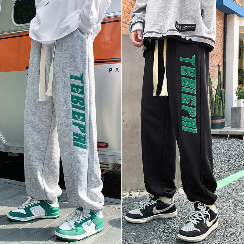 D新品美式复古篮球裤束脚长裤卫裤男宽松小众运动情侣长裤图片