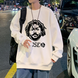 W355P35加绒45新款印花宽松卫衣男美式ins潮流运动休闲外套图片
