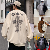A602P48新款十字架字母印花长袖外套宽松套头无帽圆领卫衣男，男装卫衣，星座304A