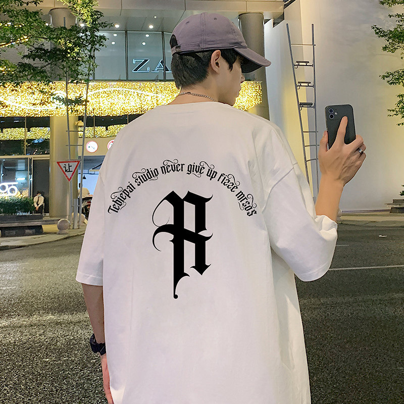 T660FP26新款oversize短袖t恤男纯棉大字母印花圆领打底美式宽松,男装T恤,星座304A