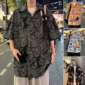 C001FP38新款夏威夷短袖花衬衫男宽松透气上衣服潮牌休闲沙滩衬衣图片
