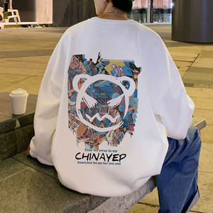 W336C加绒45新品宽松卫衣长袖打底衣服圆领无帽潮流外套