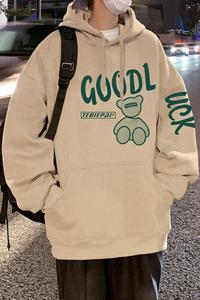 M018DP60新款100%全棉重磅连帽卫衣男宽松字母卡通印花情侣上衣服图片