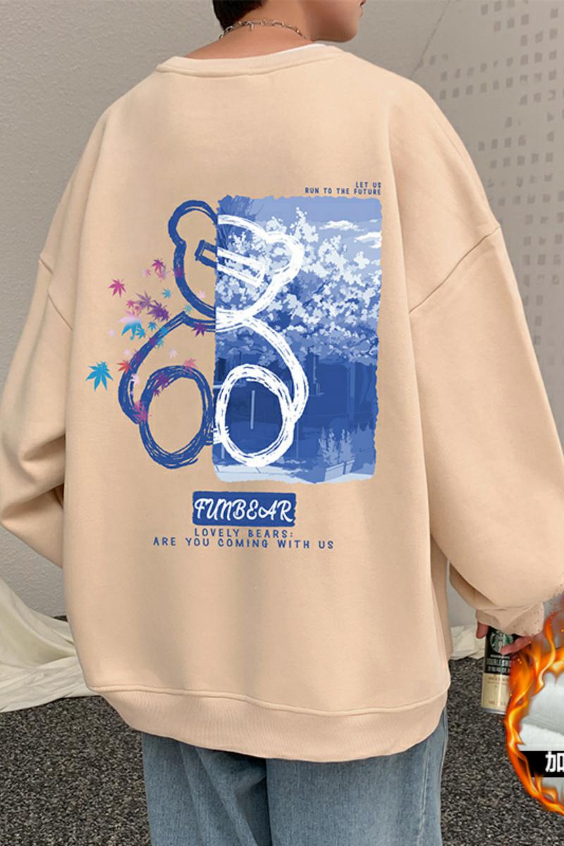 W396C加绒45新品加绒卫衣男小熊加厚打底长袖圆领外套,男装卫衣,星座304A