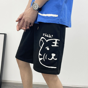 XZ304A-DA新款短裤男宽松卡通小老虎头卫裤灰色潮流图片