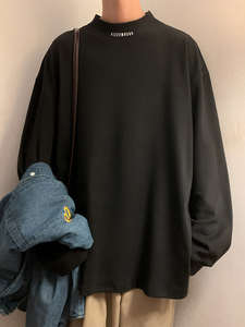 D003FP35新品半高领针织打底衫宽松长袖T恤保暖休闲纯色上衣图片