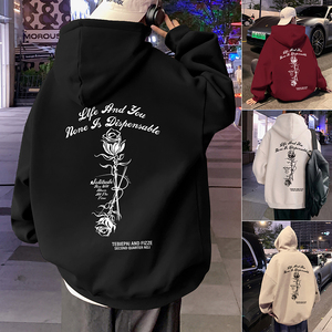 CM021FP60新款玫瑰印花情侣卫衣连帽潮牌外套宽松休闲套头帽衫图片