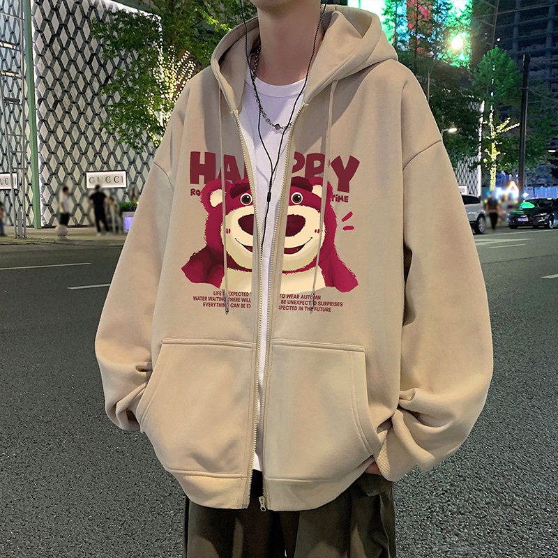 H196FP70新品60%含棉量草莓熊拉链开衫卫衣男双层复合面料透气有,男装卫衣,星座304A