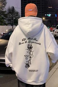 M021DP60新款含棉量100%宽松外套玫瑰字母连帽卫衣男情侣装INS图片