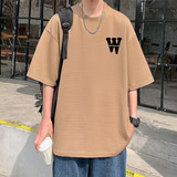 F007FP32新款华夫格宽松美式短袖t恤男W字母印花透气休闲上衣，男装T恤，星座304A