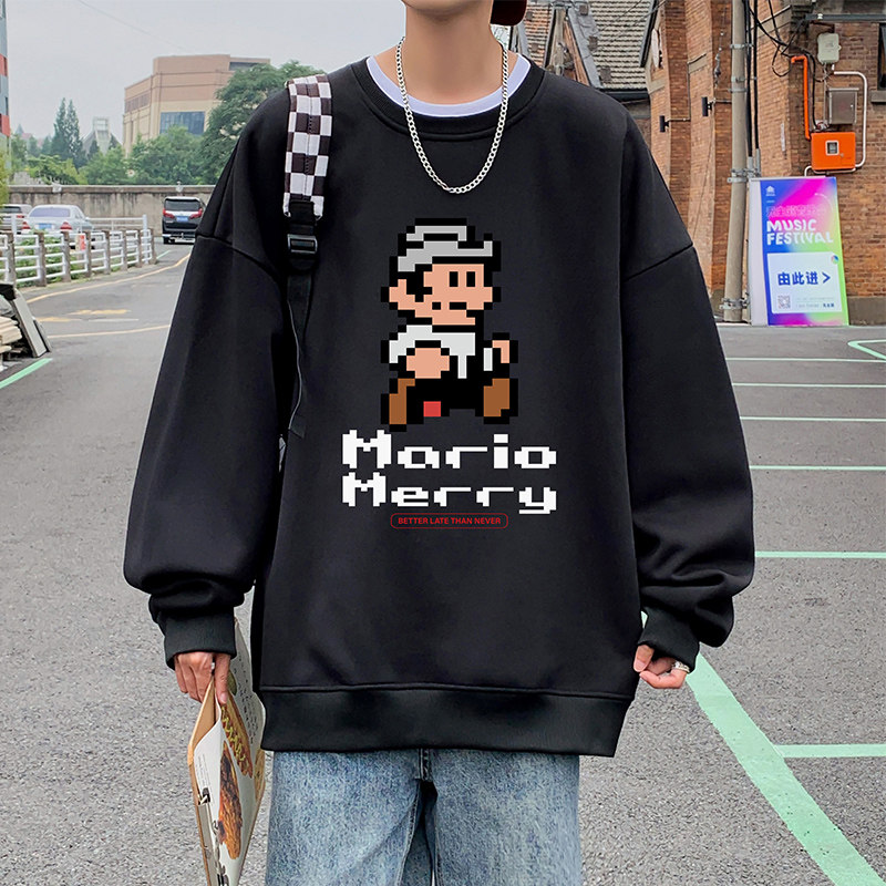W352P35新款宽松套头圆领男士卫衣卡通马里奥印花休闲上衣图片