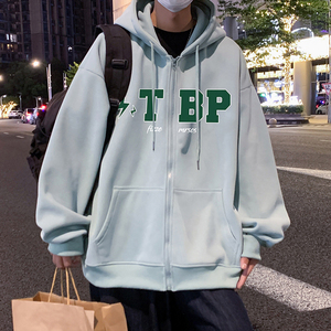 H177FP70加绒75新款重磅连帽卫衣开衫外套男宽松情侣拉链外套图片