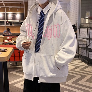 H179加绒C新品60%棉连帽加绒卫衣男外套美式复古夹克潮流图片
