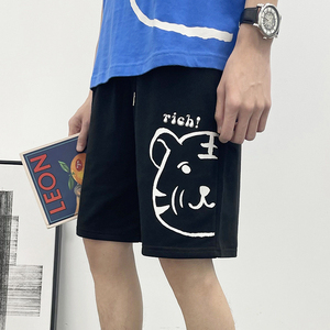 XZ304A-DA新款短裤男宽松卡通小老虎头卫裤灰色潮流图片