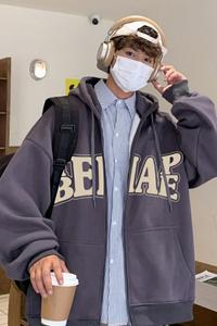 H176加绒D新品小众加绒卫衣男潮牌宽松连帽外套男装图片