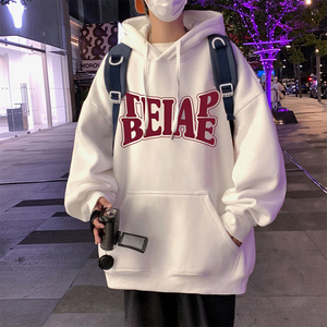M017FP60新款100%全棉休闲连帽卫衣男情侣宽松套头字母印花图片