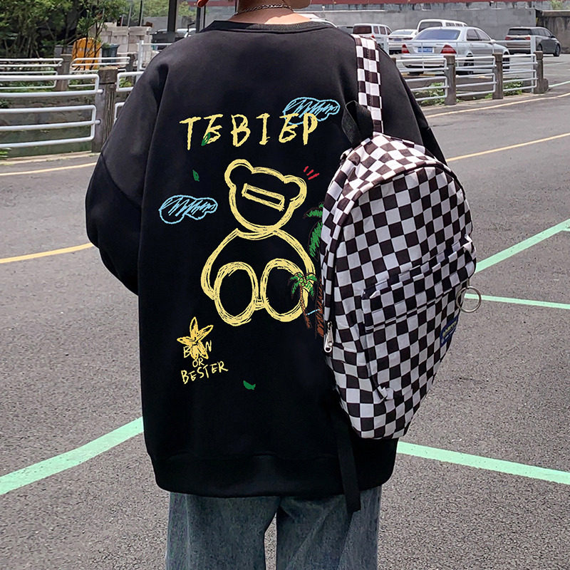 W505P35新款卫衣男春秋季长袖ins宽松打底衫小熊外套无帽款图片