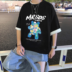 XZ304A-ST368BP25新款短袖男士潮牌港风t恤夏季新款时尚卡通潮流图片