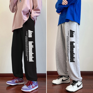 D加绒55秋季裤子男束脚运动卫裤男港风字母印花长裤子