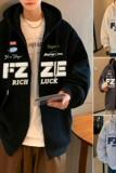 H182加绒FP75新款美式字母印花连帽加绒卫衣男加厚夹克外套，男装卫衣，星座304A