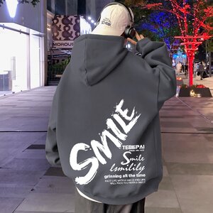 M027FP60新品纯棉宽松字母印花连帽卫衣男休闲套头帽衫图片