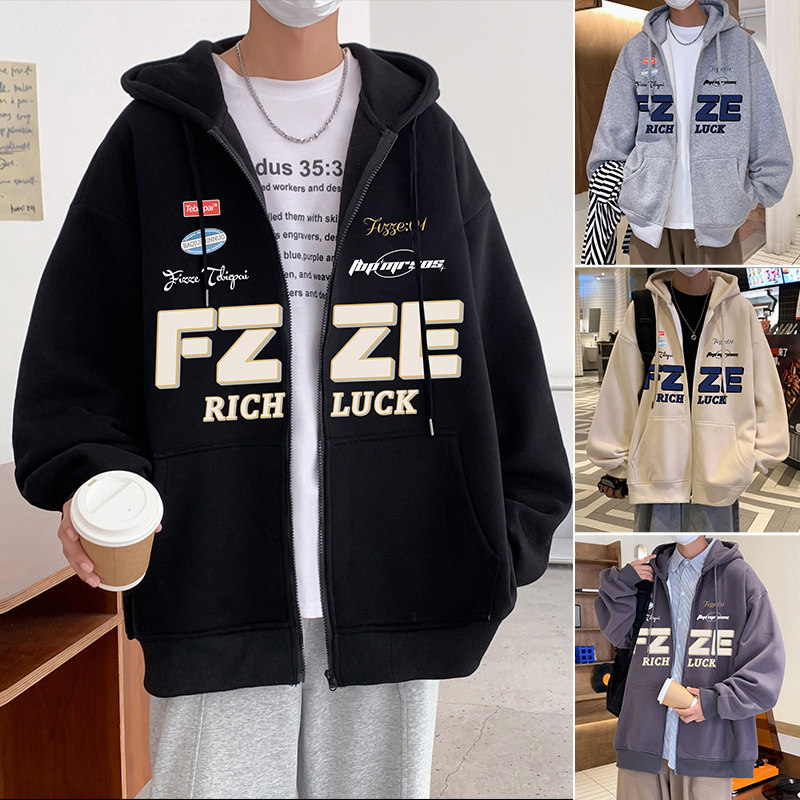 H182加绒FP75新款60%棉新款基础拉链抽绳加绒加厚连帽卫衣图片