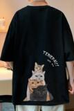 304A-TM320D纯棉短袖t恤新款i卡通猫咪印花上衣宽松宽松，男装T恤，星座304A
