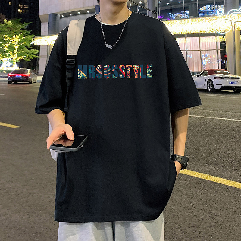 T699FP26新款纯棉宽松休闲圆领短袖T恤男民族风印花薄款透气体恤,男装T恤,星座304A