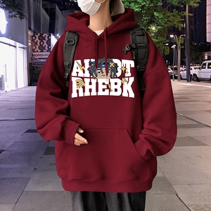 WASSUP HAPPY国潮宽松连帽卫衣男秋冬季情侣美式印花潮牌套头帽衫图片
