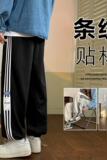D新品男士条纹贴标运动小众裤宽松抽绳束腰直筒小脚裤，男装休闲裤，星座304A