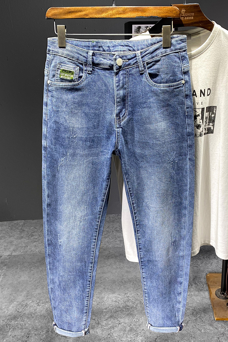 XZ304B-2-KA611P65新品高弹高棉修身牛仔裤绿色小皮牌休闲裤,男装牛仔裤,星座304A-1