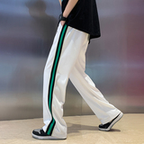 K866P45新款侧边条纹港风休闲裤男宽松直筒裤拖地潮流运动长裤，男装休闲裤，星座304A