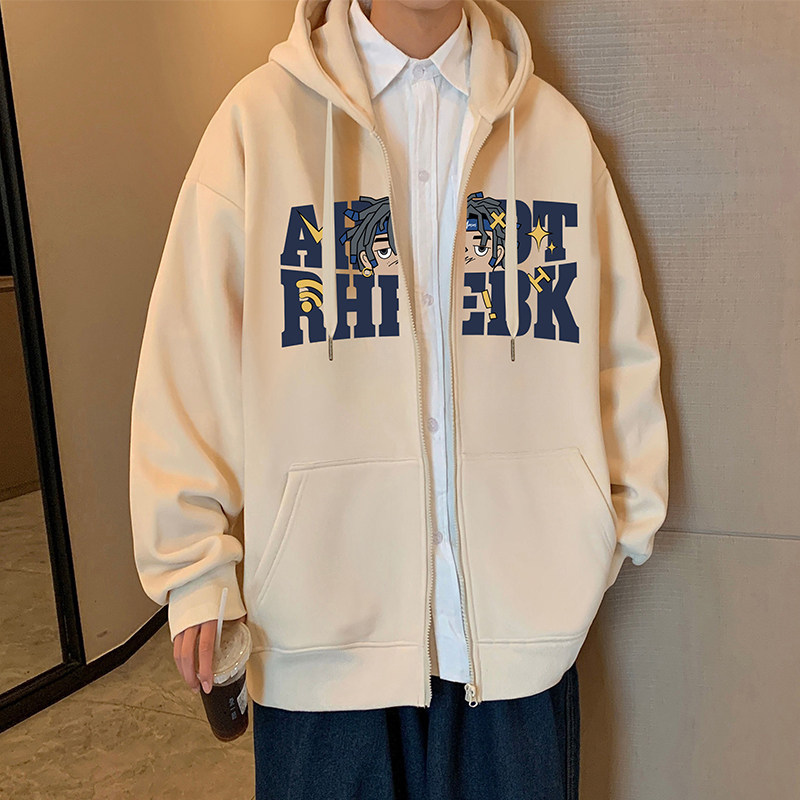 H189FP70加绒75新款含棉量60%开衫连帽卫衣男运动字母印花外套,男装卫衣,星座304A