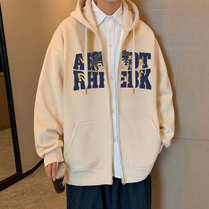 H189FP70加绒75新款含棉量60%开衫连帽卫衣男运动字母印花外套图片