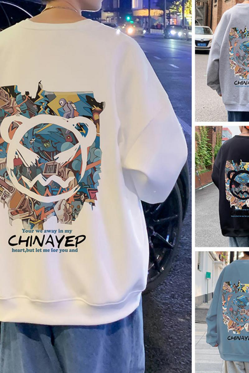 W336C加绒45新品宽松卫衣长袖打底衣服圆领无帽潮流外套,男装卫衣,星座304A