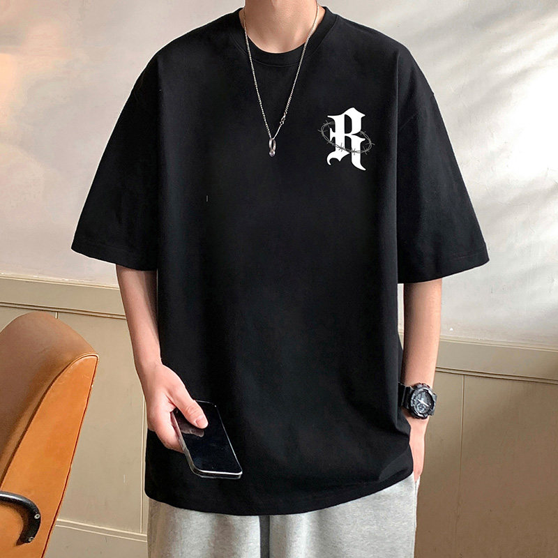 T687FP26新款短袖T恤男宽松大字母半袖纯棉休闲体恤上衣服,男装T恤,星座304A