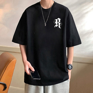 T687FP26新款短袖T恤男宽松大字母半袖纯棉休闲体恤上衣服