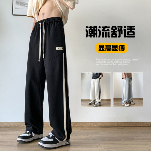K887FP55新款条纹裤子男薄款复古宽松直筒工装卫裤休闲裤图片
